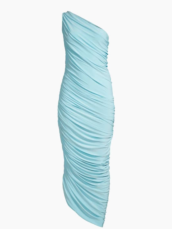 Norma Kamali Dresses & Skirts - Norma Kamali One-Shoulder Ruched Midi Dress in Aqua